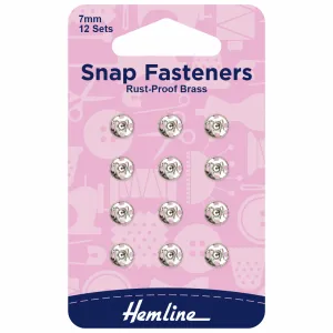 Hemline Snap Fasteners: Sew-on: Nickel: 7mm: Pack of 12 *