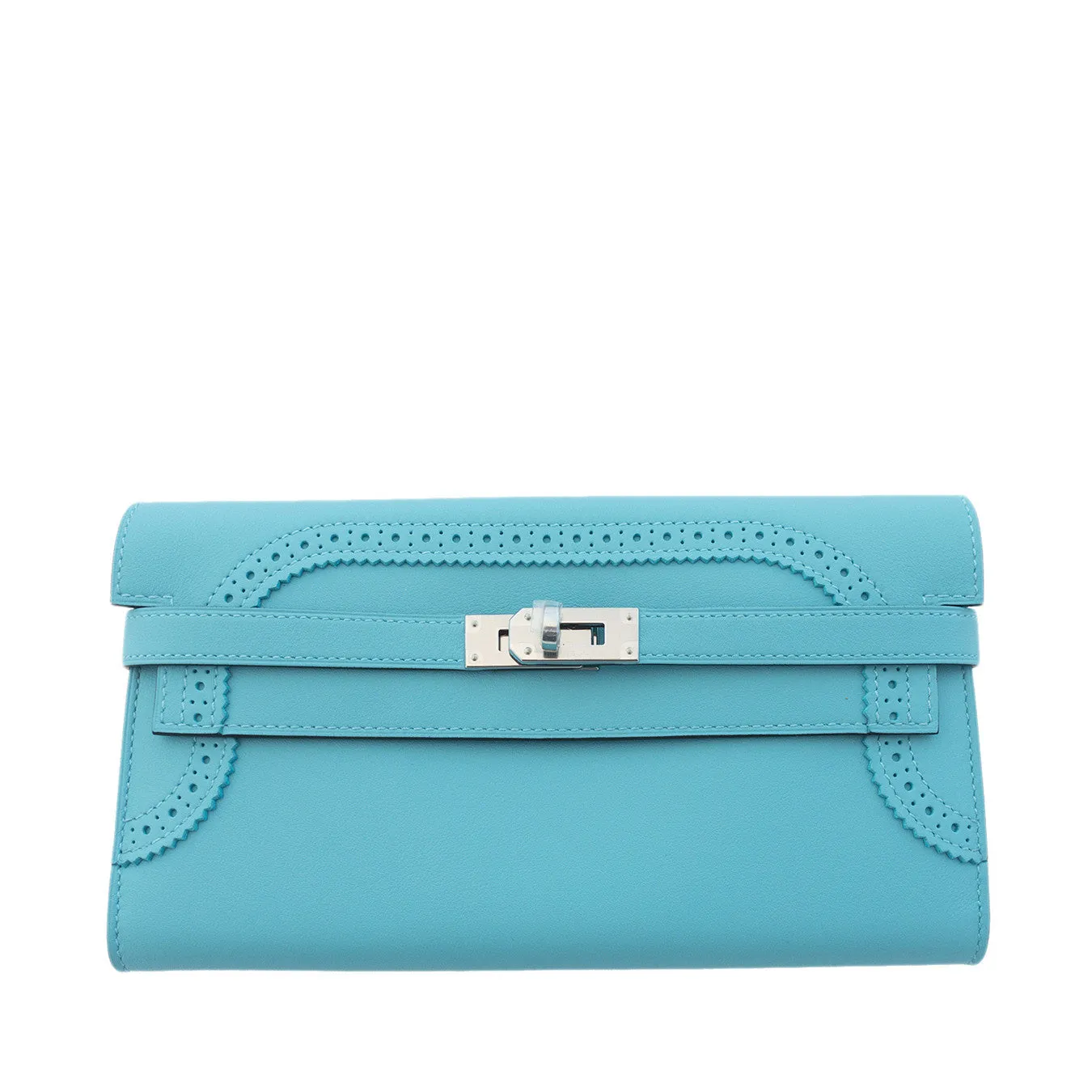 Hermes Limited Edition Blue Atoll Ghillies Swift Kelly Wallet Clutch Bag Rare