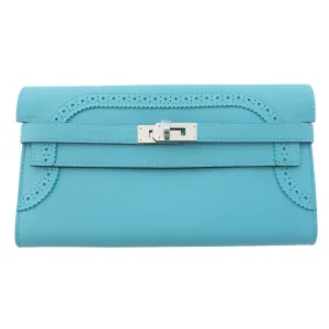 Hermes Limited Edition Blue Atoll Ghillies Swift Kelly Wallet Clutch Bag Rare