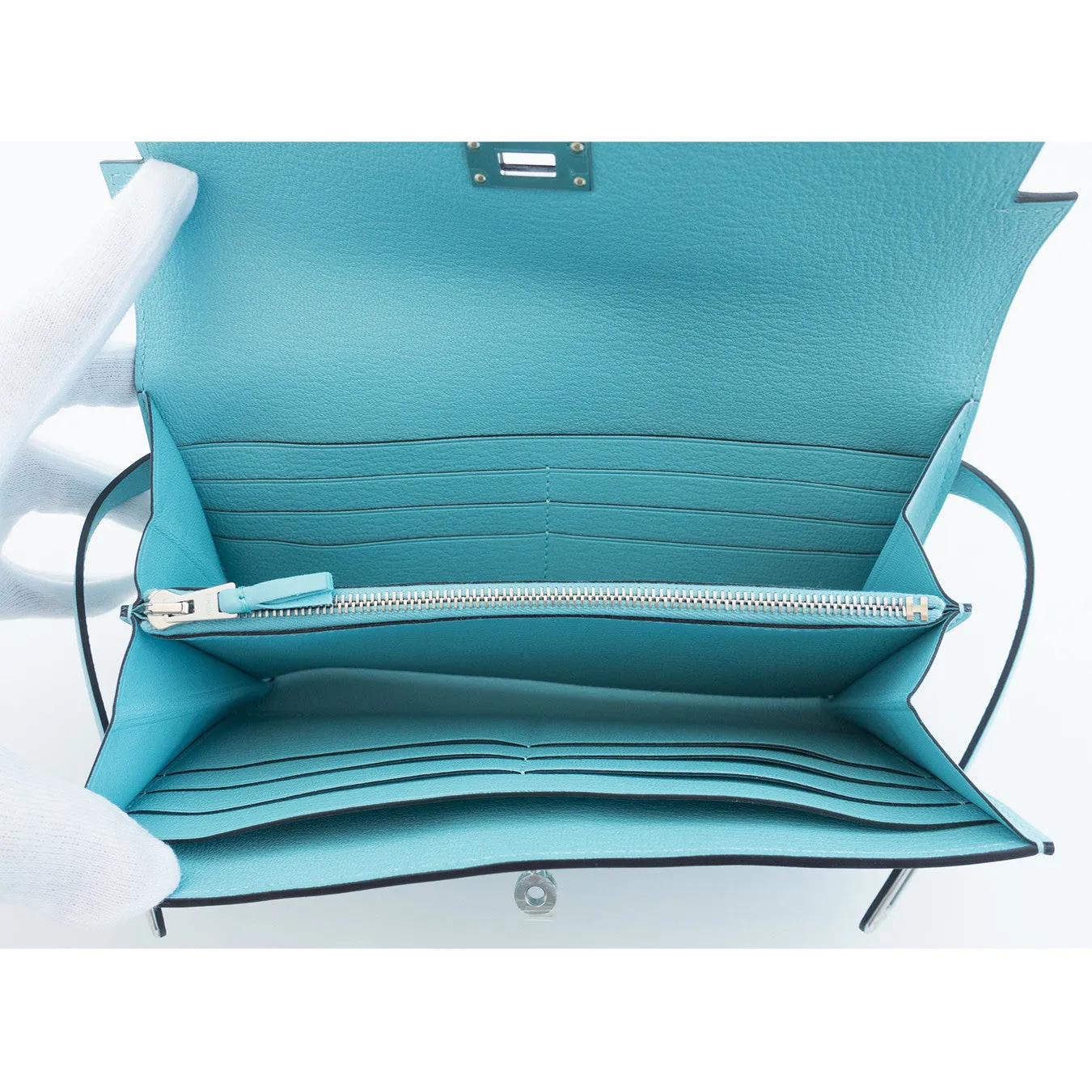 Hermes Limited Edition Blue Atoll Ghillies Swift Kelly Wallet Clutch Bag Rare