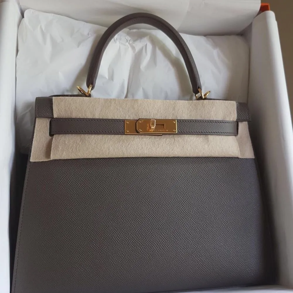 Hermès Kelly 28 Gris Etain Sellier Epsom Gold Hardware GHW