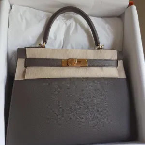 Hermès Kelly 28 Gris Etain Sellier Epsom Gold Hardware GHW