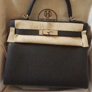 Hermès Kelly 28 Noir (Black) Togo Palladium Hardware PHW