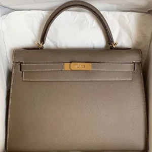 Hermès Kelly 32 Etoupe Sellier Epsom Gold Hardware GHW
