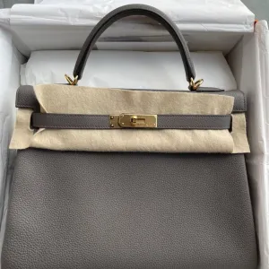 Hermès Kelly 32 Gris Etain Togo Gold Hardware GHW
