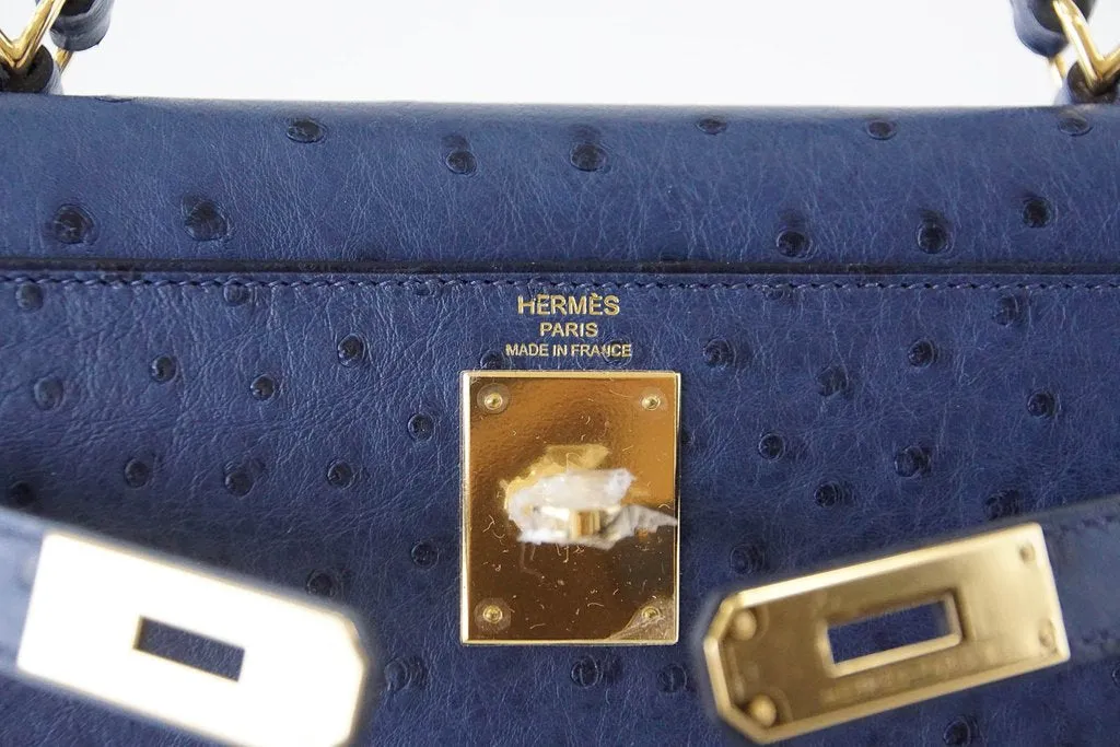 Hermès Kelly Sellier 28 Blue Iris Ostrich Bag