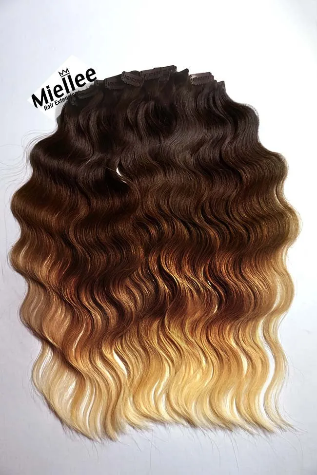 High Contrast Golden Ombre 8 Piece Clip Ins - Wavy Hair