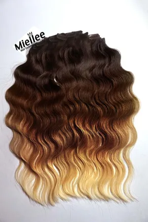 High Contrast Golden Ombre 8 Piece Clip Ins - Wavy Hair