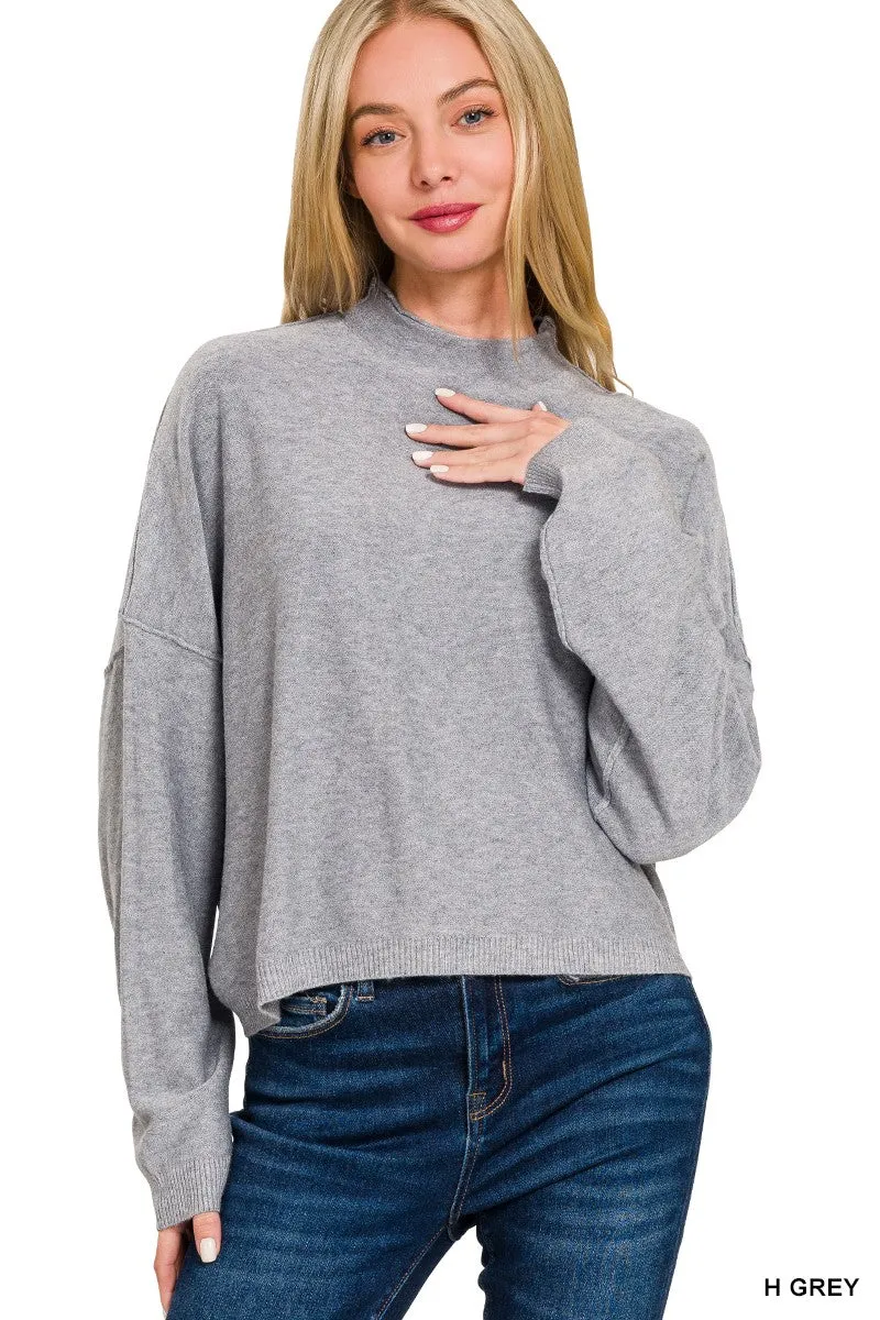 HIGH NECK DROP SHOULDER SLEEVE SWEATER