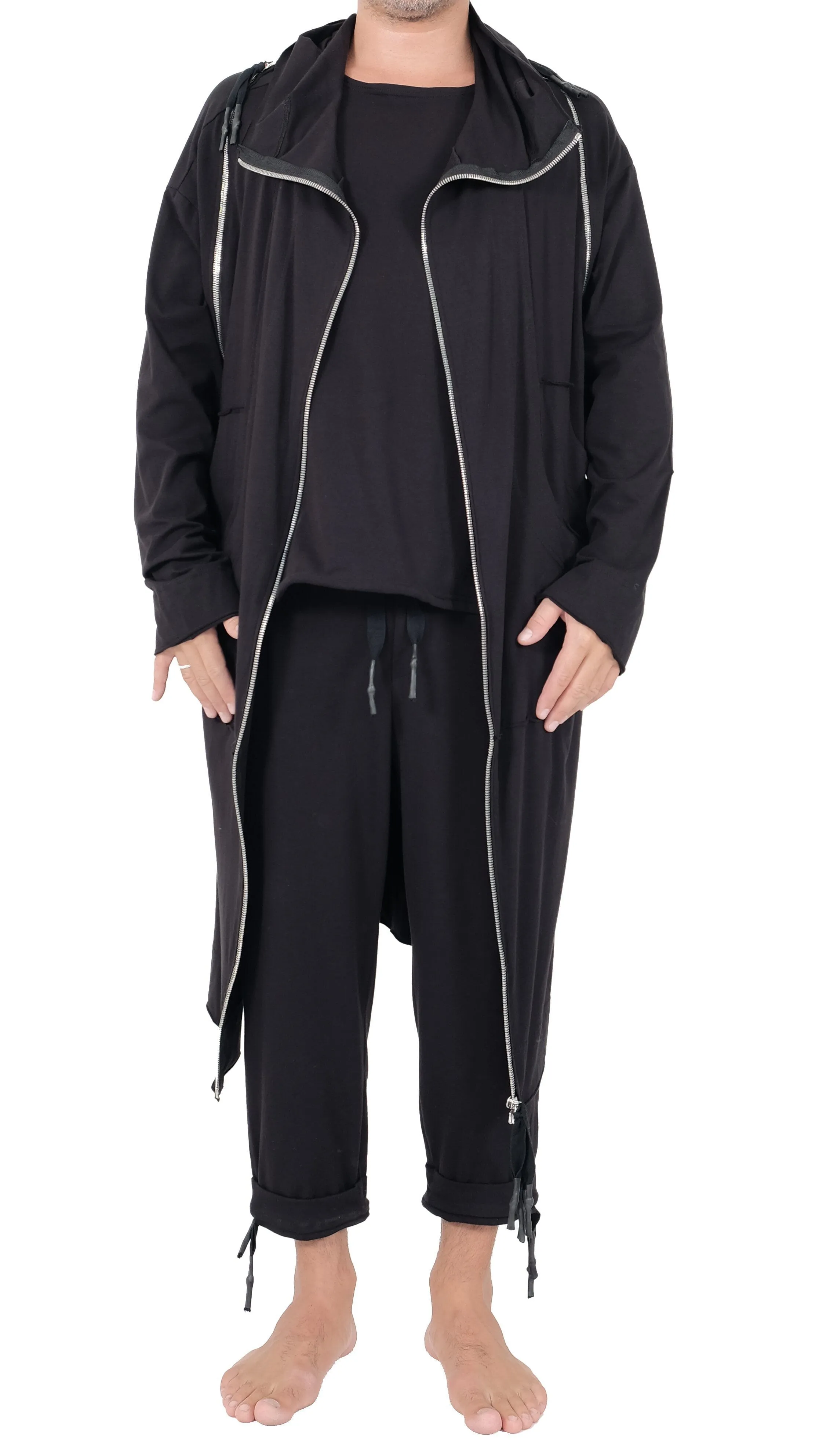 High Neck Hooded Jersey with Zippers