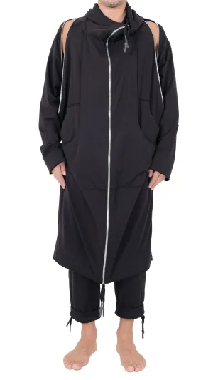 High Neck Hooded Jersey with Zippers