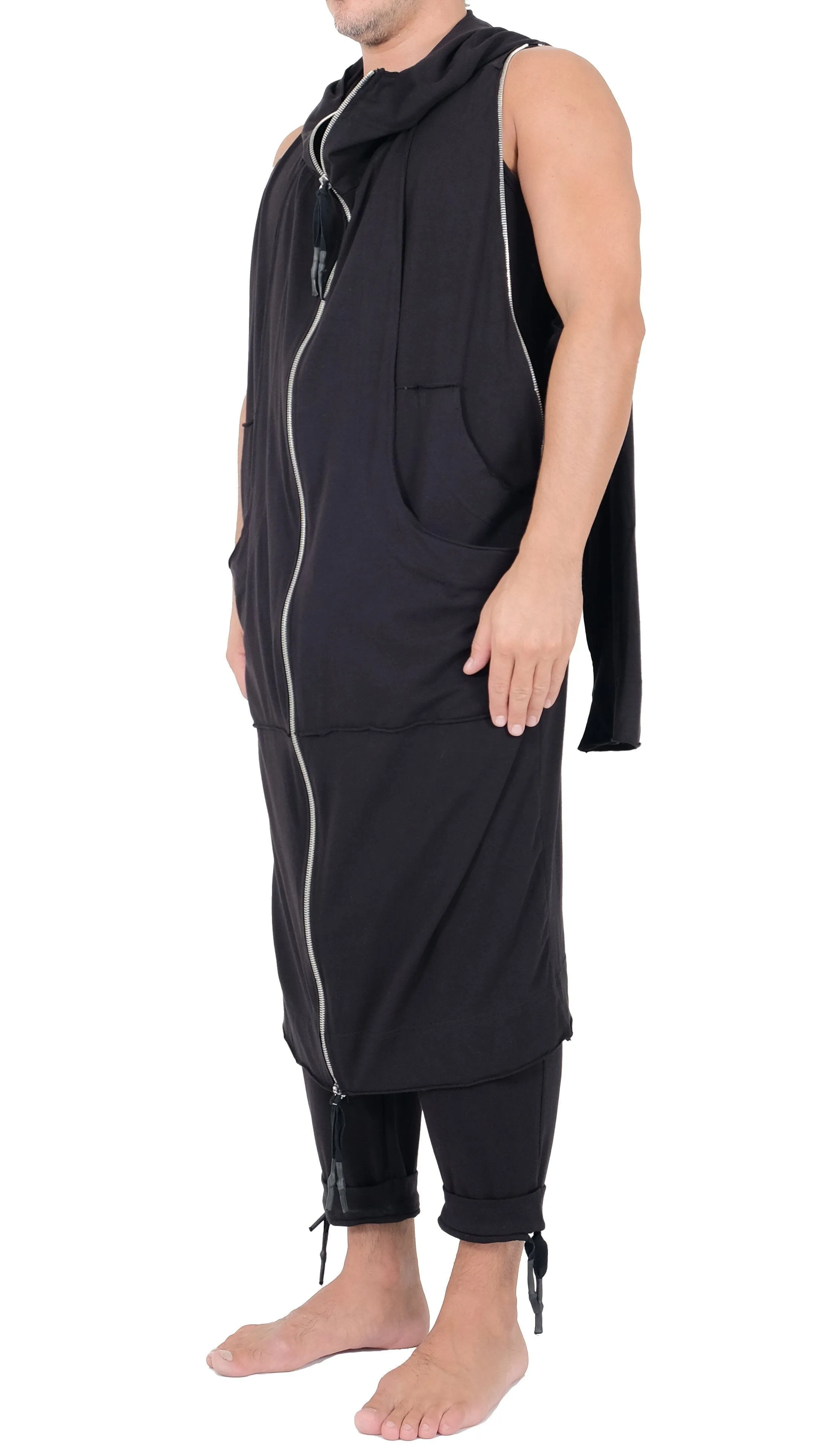 High Neck Hooded Jersey with Zippers