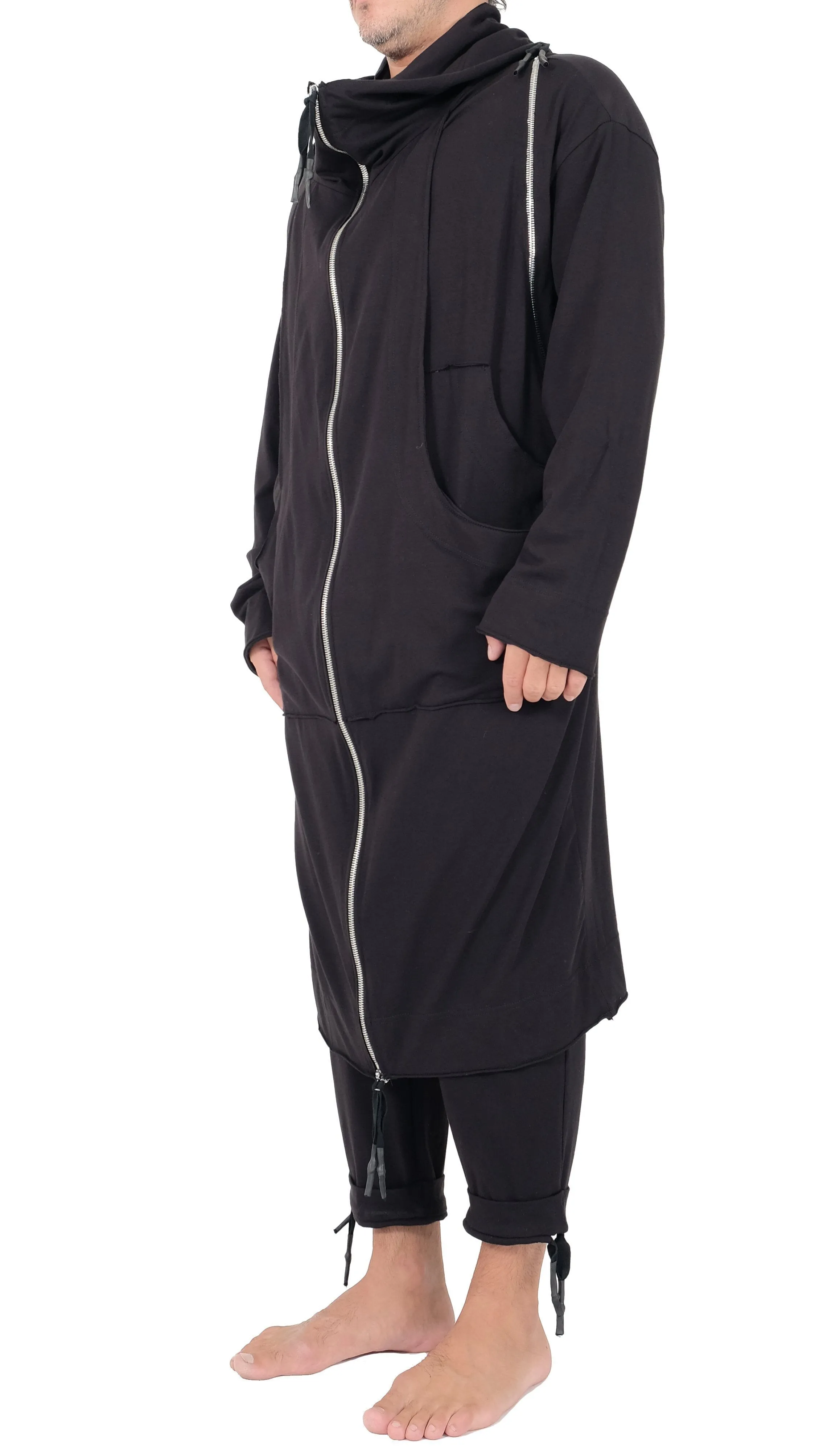 High Neck Hooded Jersey with Zippers