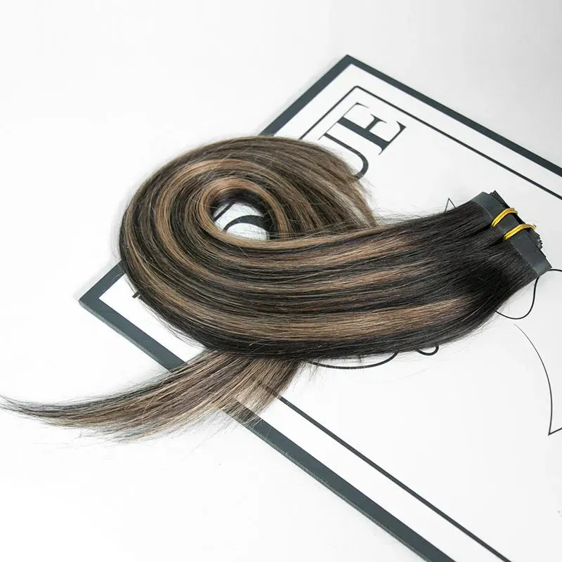 Highlighted Straight Seamless Clip In Hair Extensions