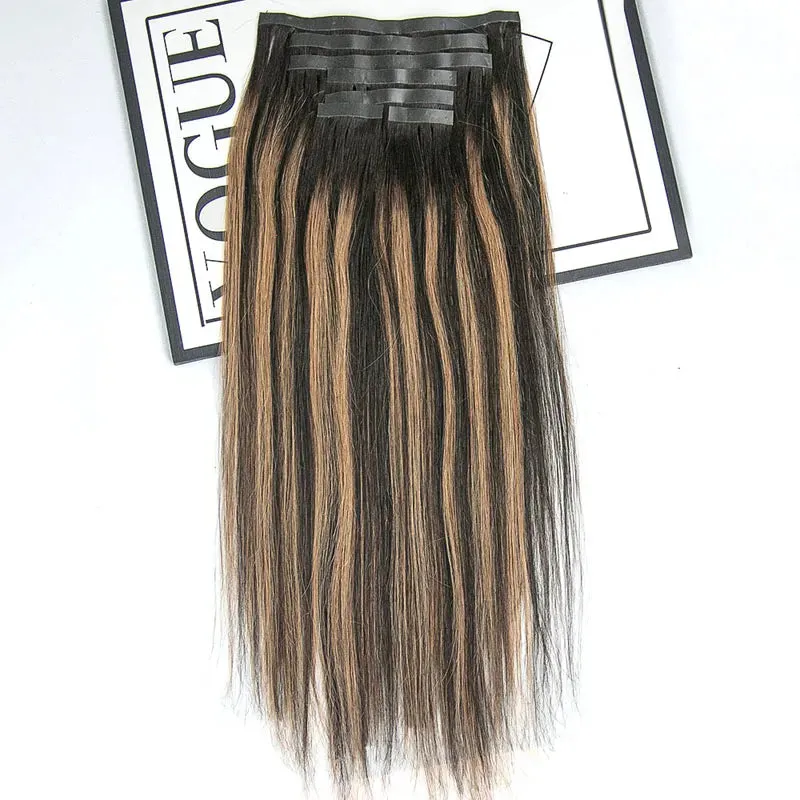 Highlighted Straight Seamless Clip In Hair Extensions