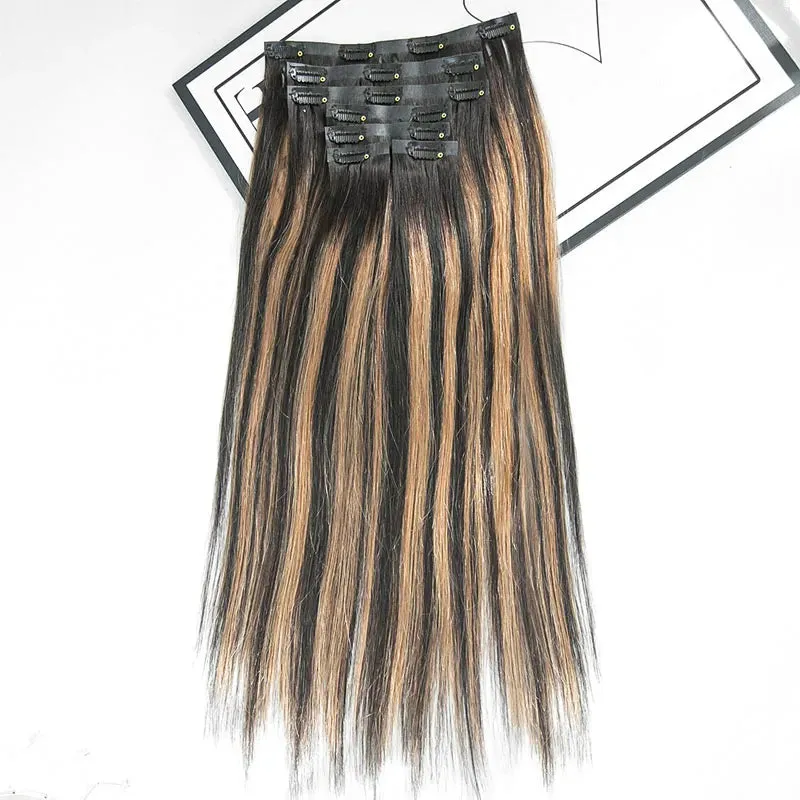 Highlighted Straight Seamless Clip In Hair Extensions