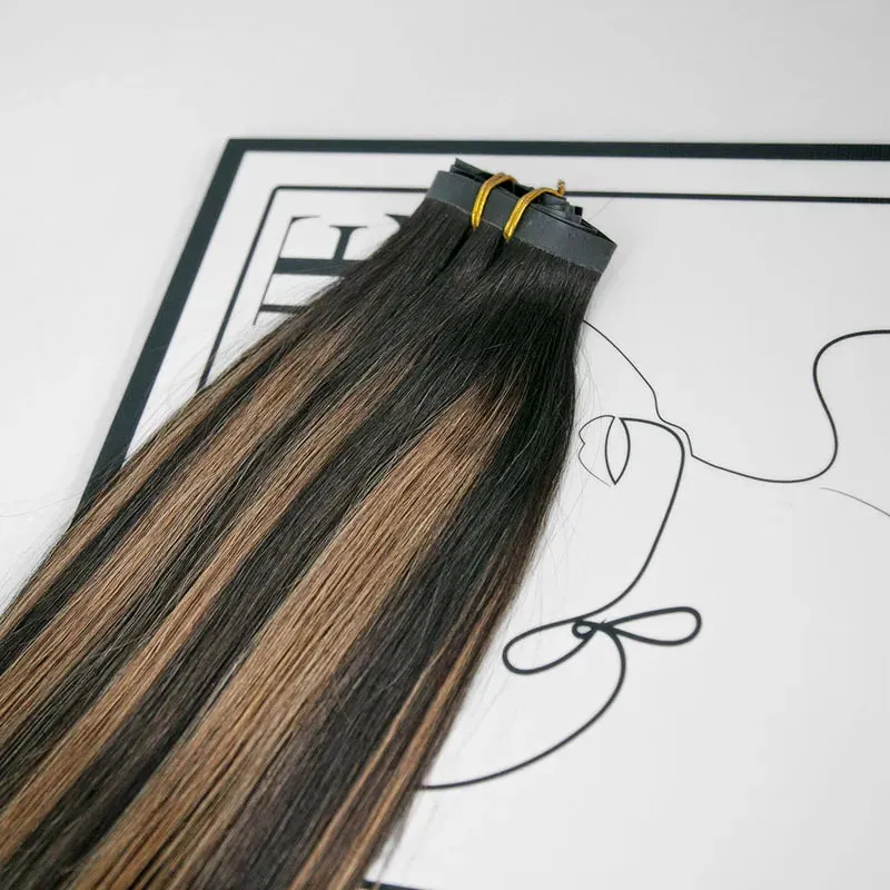 Highlighted Straight Seamless Clip In Hair Extensions