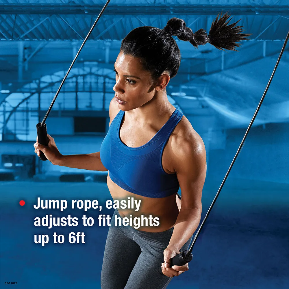 Home Gym Essentials Kit, Includes Jump Rope, Push-up Bars, Ab Wheel & Medium Resistance Tube