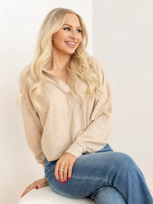 Hooded Split Neck Long Sleeve Knit Top