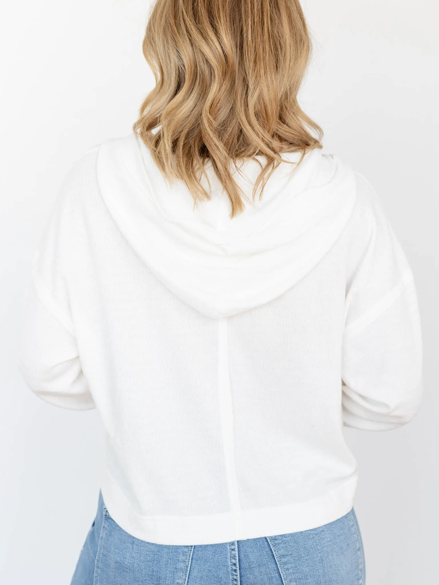 Hooded Split Neck Long Sleeve Knit Top