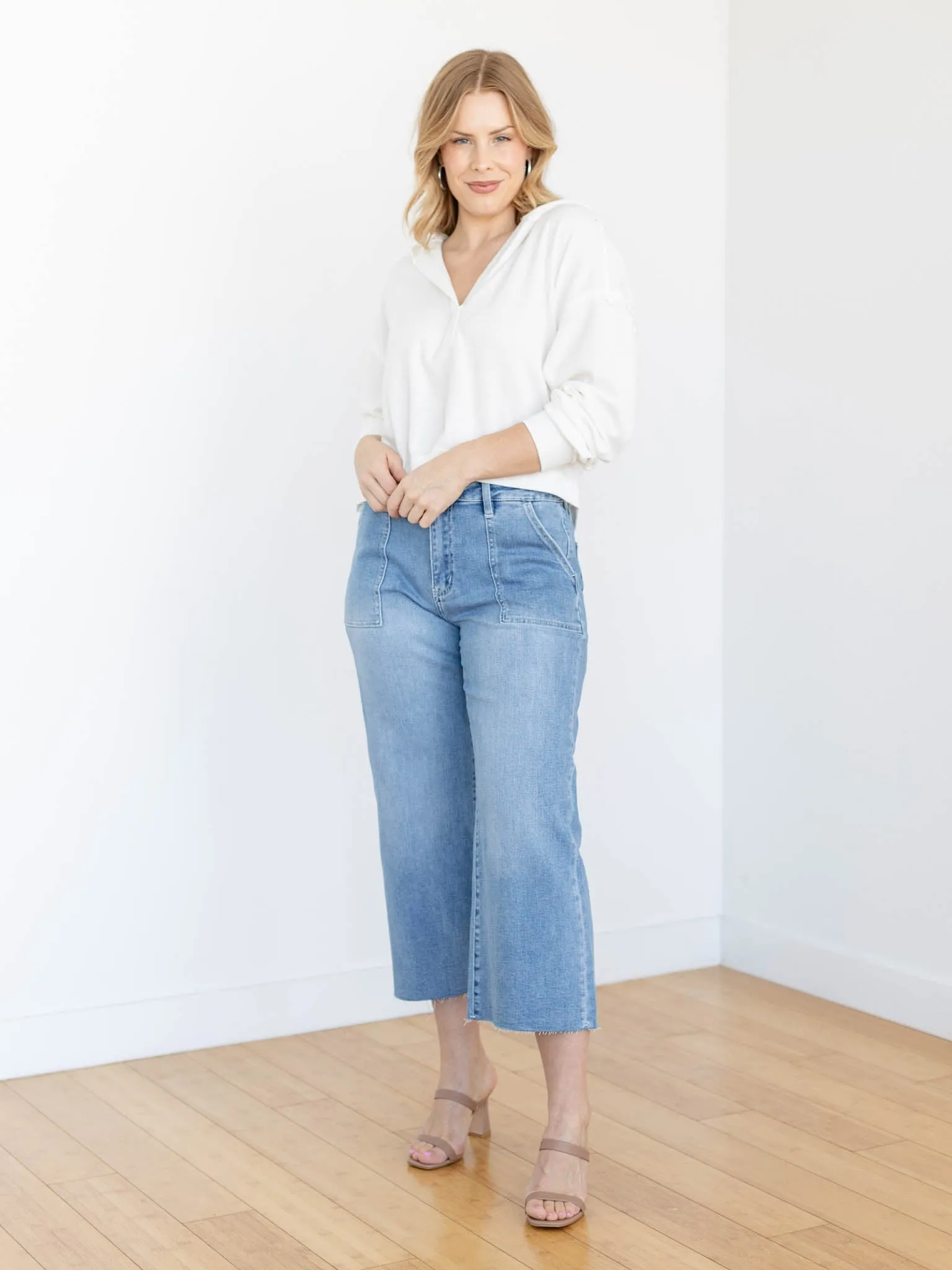 Hooded Split Neck Long Sleeve Knit Top