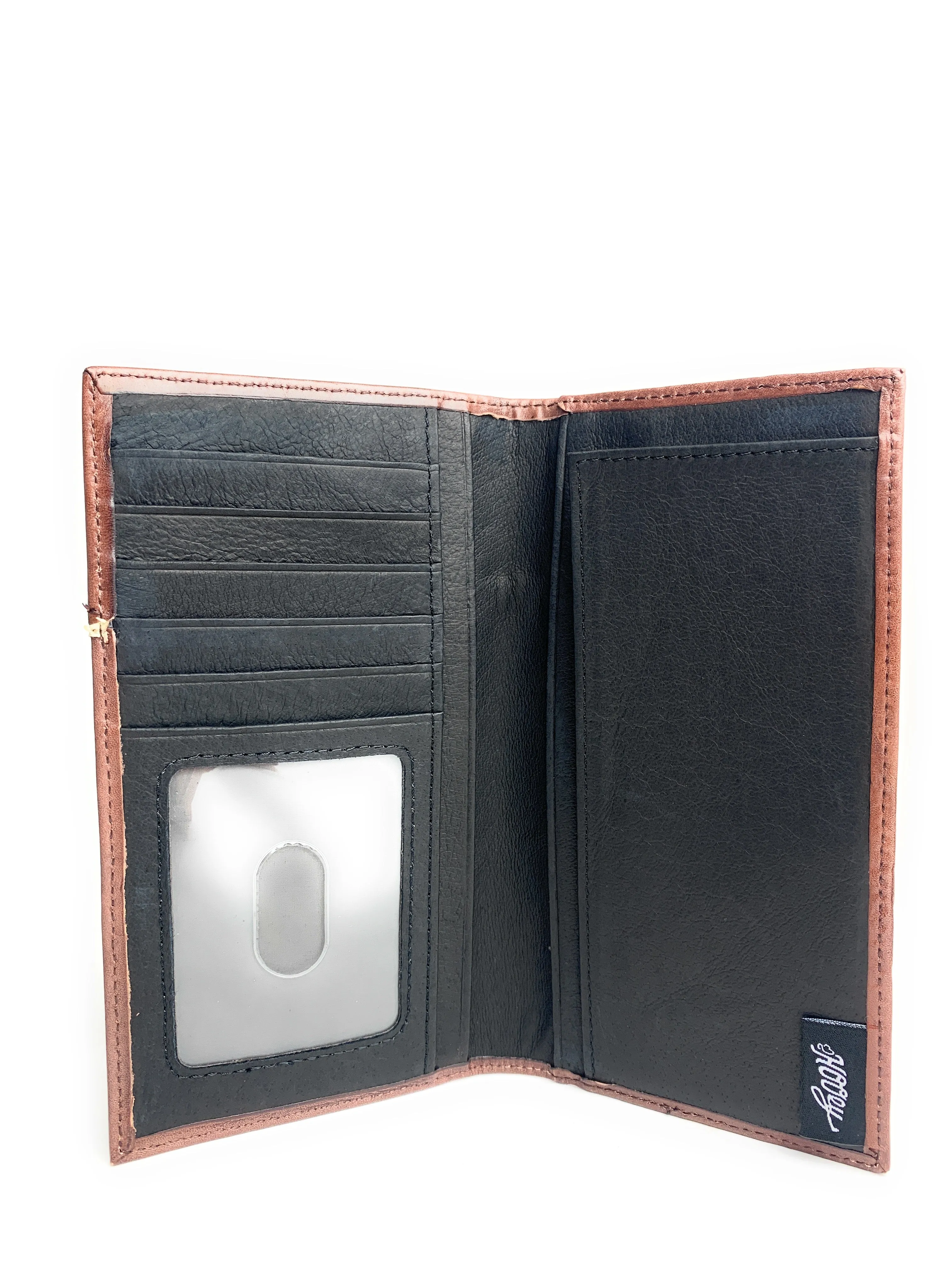 Hooey Mens Western Rodeo Leather Tooled Floral Logo Brown Wallet -2001566W7