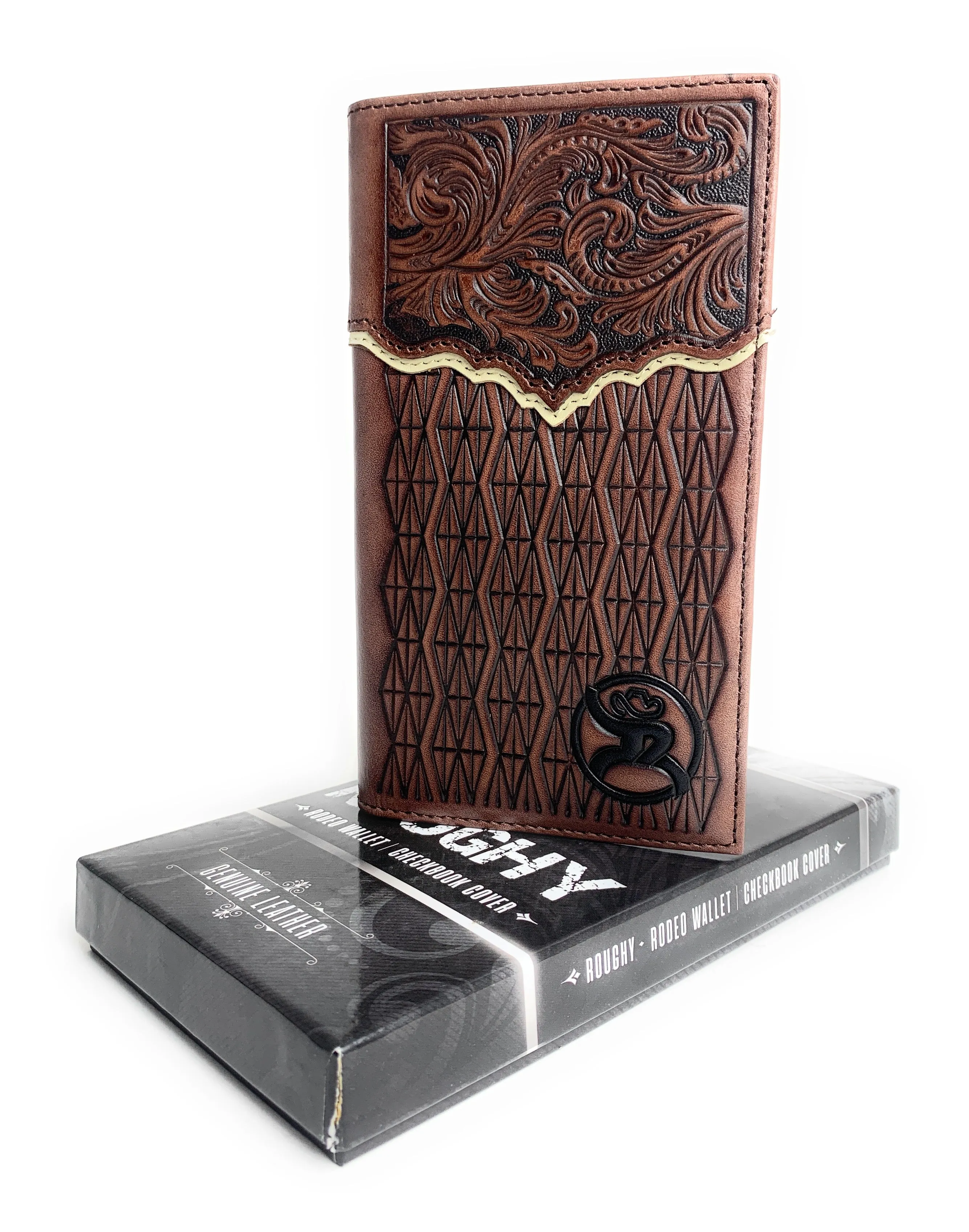 Hooey Mens Western Rodeo Leather Tooled Floral Logo Brown Wallet -2001566W7