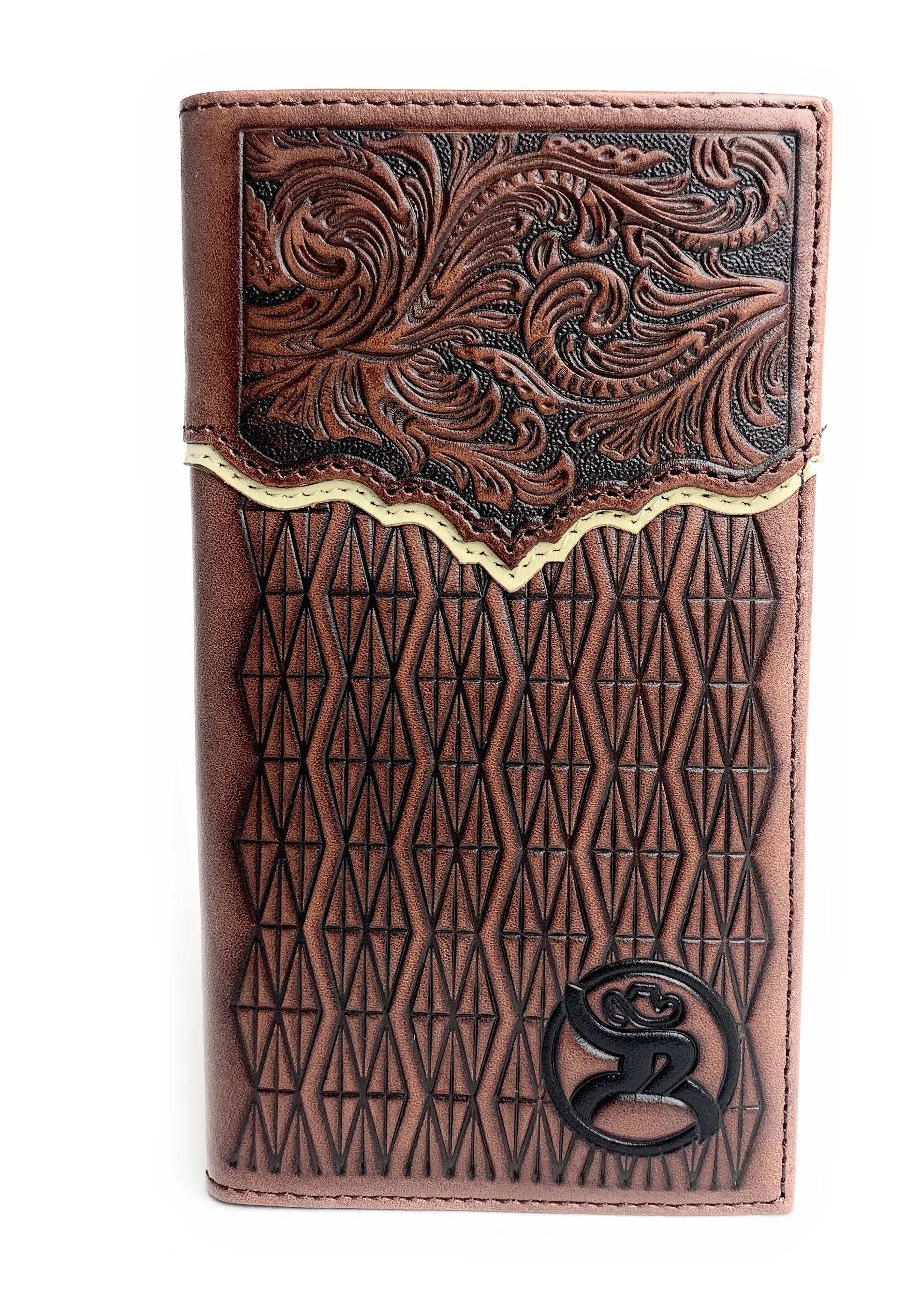 Hooey Mens Western Rodeo Leather Tooled Floral Logo Brown Wallet -2001566W7