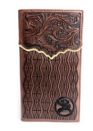 Hooey Mens Western Rodeo Leather Tooled Floral Logo Brown Wallet -2001566W7