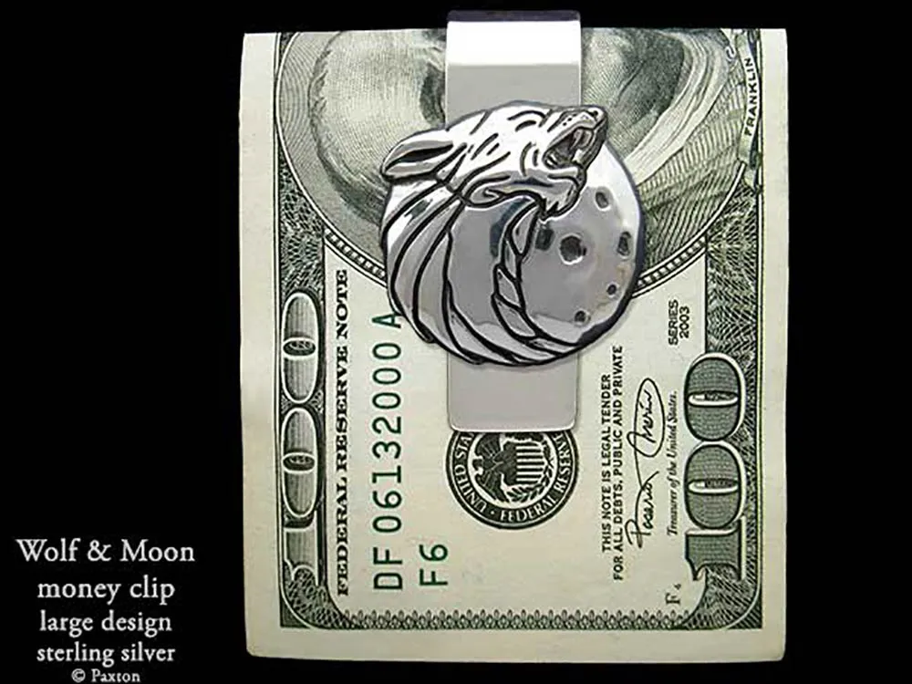 Howling Wolf Head Money Clip Sterling Silver