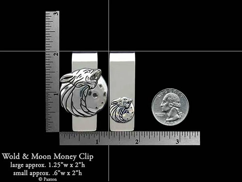 Howling Wolf Head Money Clip Sterling Silver