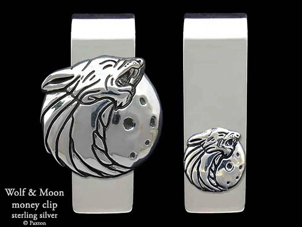 Howling Wolf Head Money Clip Sterling Silver
