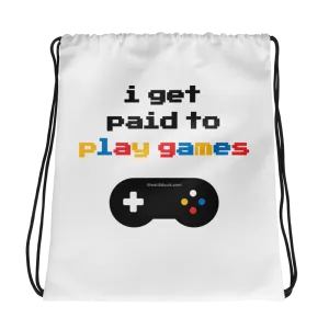 I Get Paid to Play Games Drawstring bag