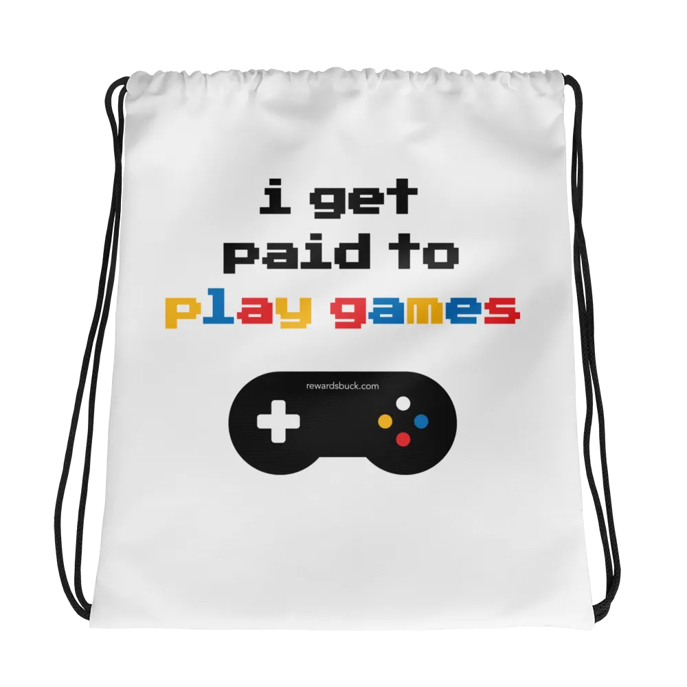I Get Paid to Play Games Drawstring bag