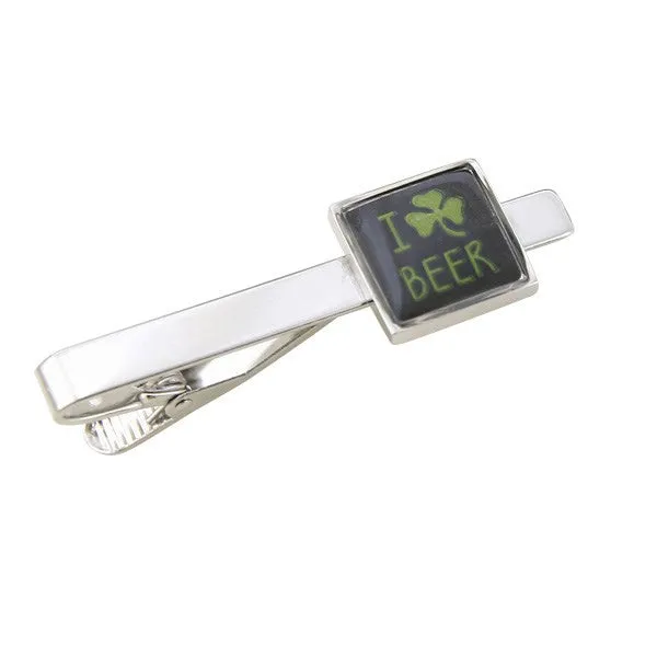 I Love Beer Green Clover Tie Bar Clasp