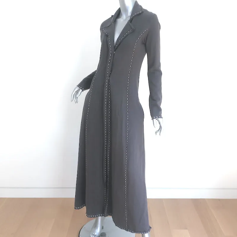 Jarbo Maxi Coat Gray Topstitched Cotton Size Small