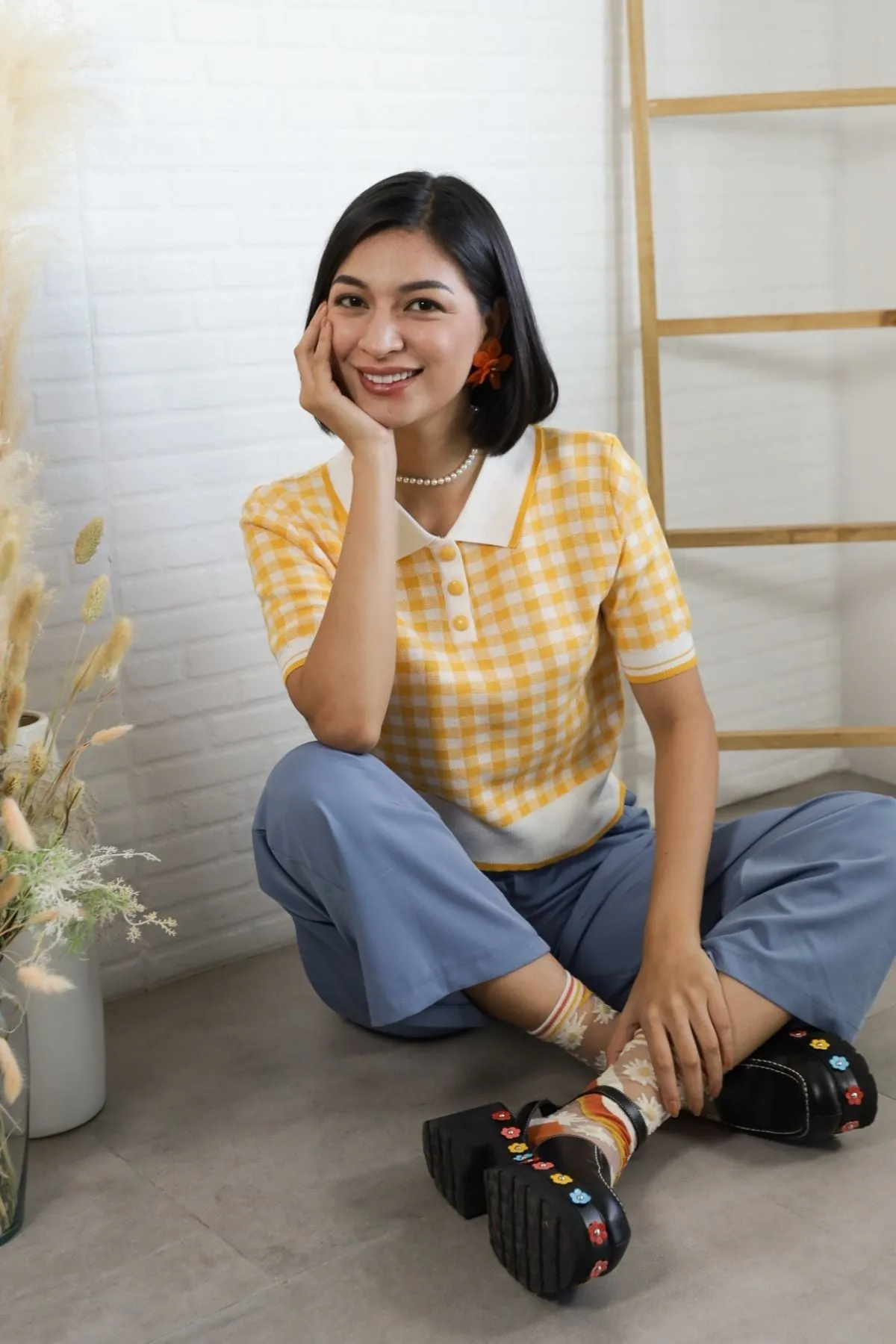 JENNA Plaid Knit Shirt (Yellow)