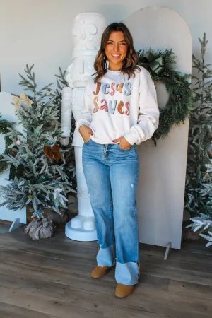 Jesus Saves Graphic Sweatshirt • Cream - FINAL SALE
