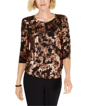 JM Collection Women's Petite Printed 3/4-Sleeve Top Blouse. 100033933PT