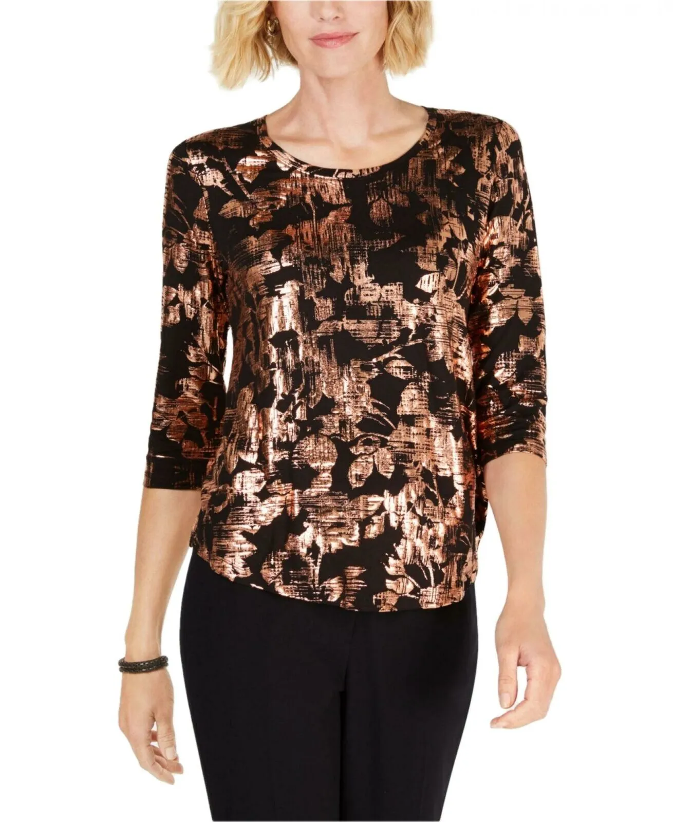 JM Collection Women's Petite Printed 3/4-Sleeve Top Blouse. 100033933PT