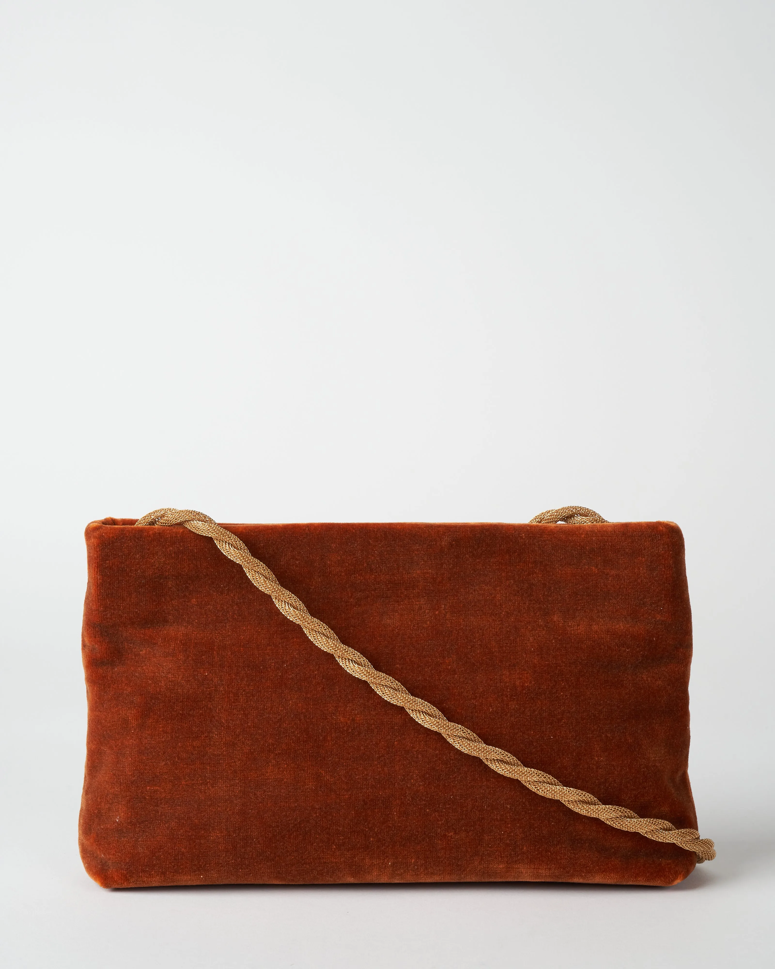 joan solid velvet bag w/ vintage chain - burnt orange