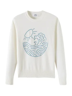 Jodie Cashmere Crew with Wave Embroidery