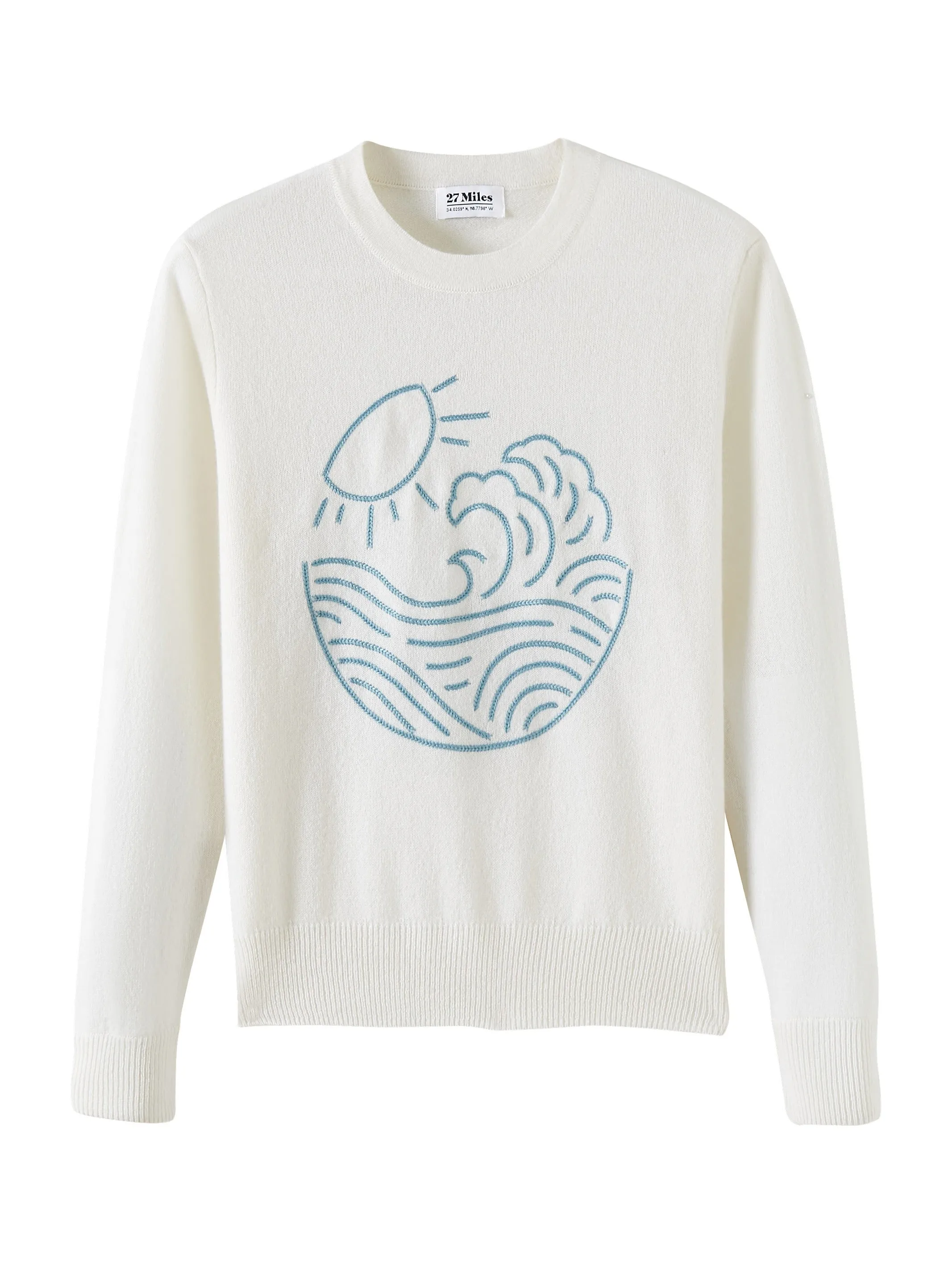 Jodie Cashmere Crew with Wave Embroidery