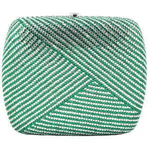 JUDITH LEIBER Green and Clear Striped Rhinestone Clutch