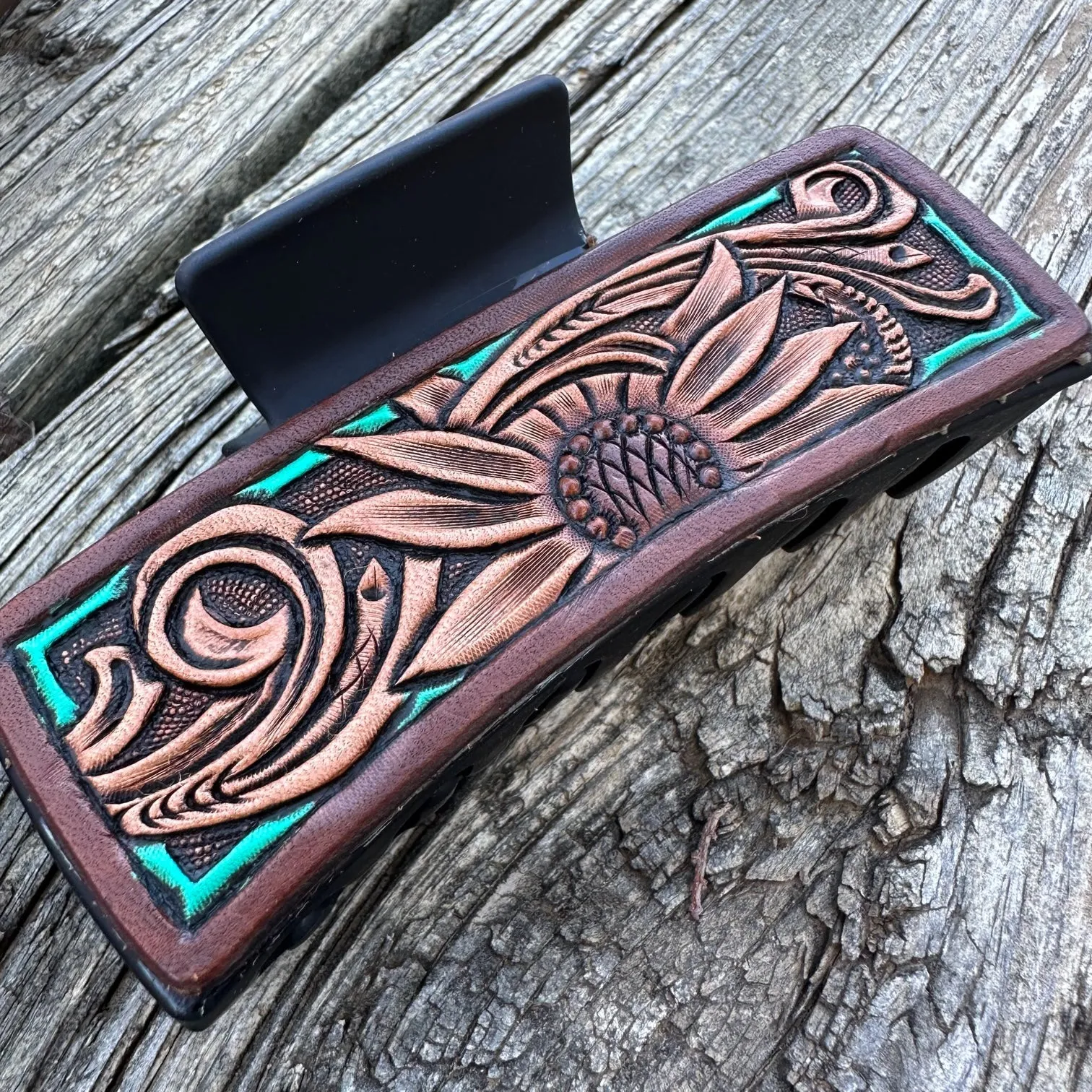 JUMBO Tooled Leather Hair Clip #2