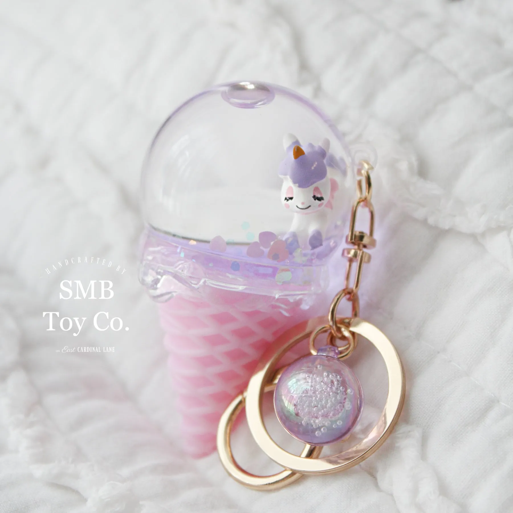 Keychain - Backpack/ Bag Charm - Ice Cream Cone with Unicorn - Purple