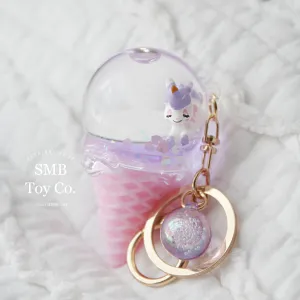 Keychain - Backpack/ Bag Charm - Ice Cream Cone with Unicorn - Purple