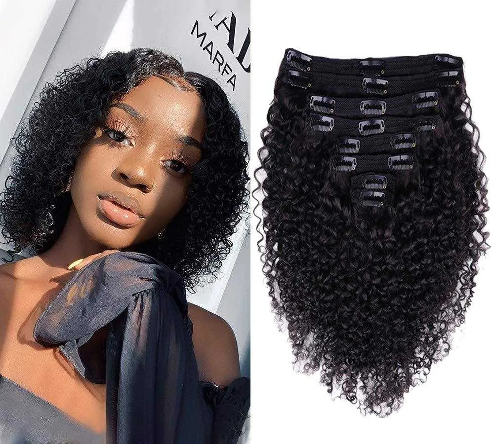 Kinky Curly Clip In Hair Extensions Human Hair