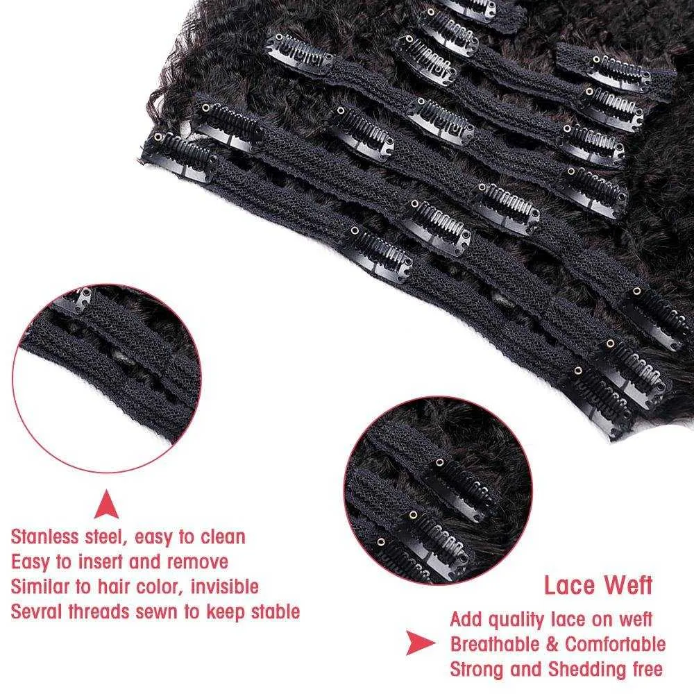 Kinky Curly Clip In Hair Extensions Human Hair