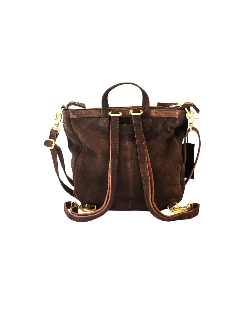 KJC Asher Convertible Suede Backpack Tote in Chocolate